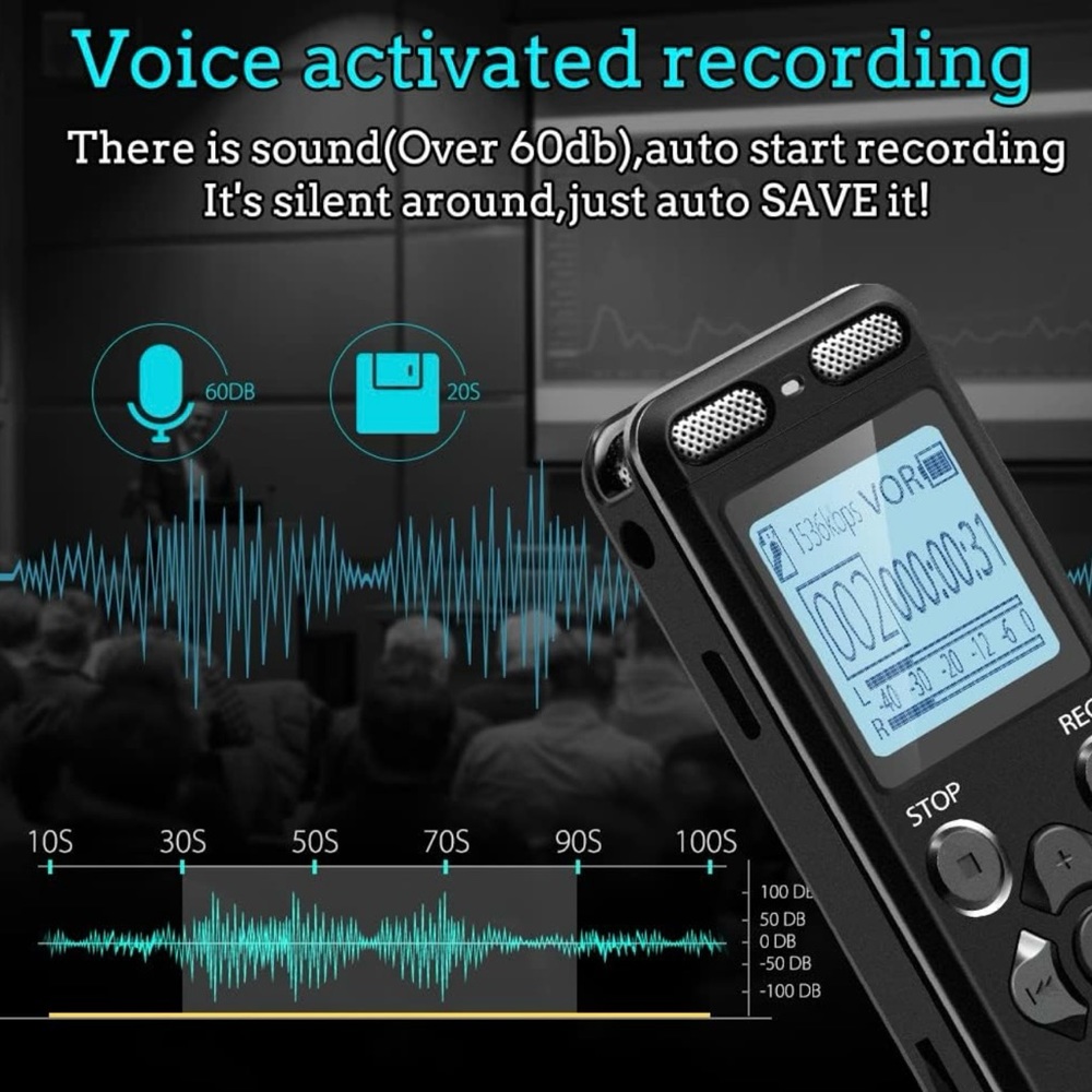 NWT 72GB Digital Voice Recorder Voice Activated Recorder for Lectures Meetings - Picture 6 of 10